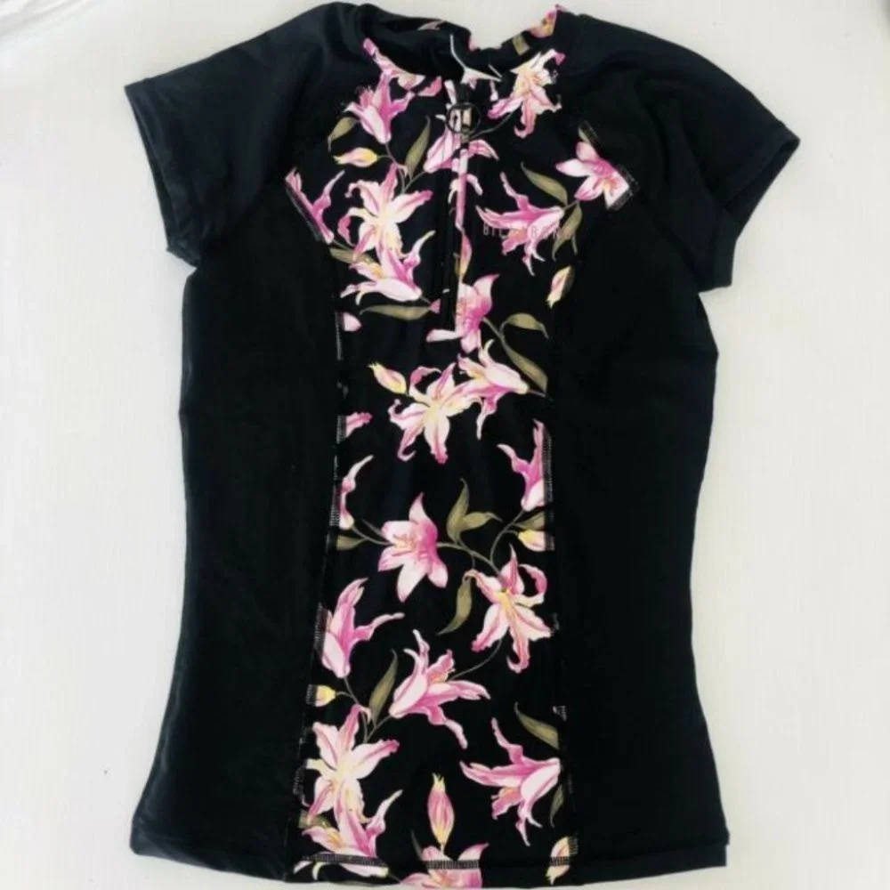 Billabong BNWT Women's Stargazer Short Sleeve Rash Shirt Rashie Black Size 8 - Picture 3 of 10